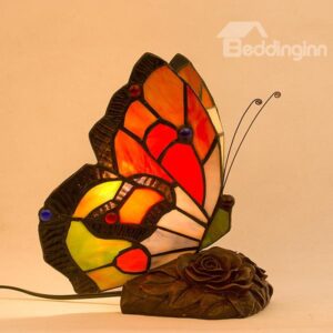 Vintage European Butterfly Nightlight Tiffany Bedside Lamp