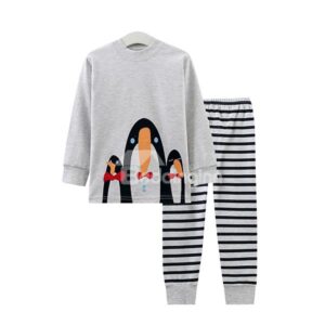 Light Gray Creative Gentleman Penguin Print Kids Pajamas