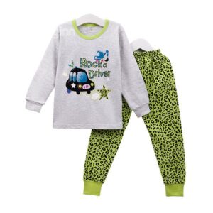 Trendy Green Leopard Pattern Kids Cotton Pajamas