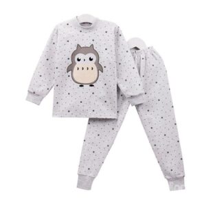 Gray Simple Style Lovely Owl Print Kids Pajamas