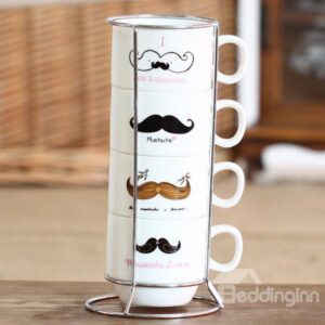 Creative Moustache 4-Piece Ceramic Coffee Mug Sets