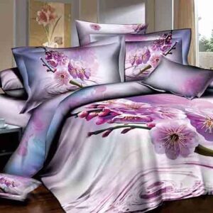 Light Purple Floral Design 4-Piece Cotton Duvet Cover Sets
