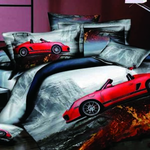 Cool Red Roadster Print 4-Piece Cotton Duvet Cover Sets