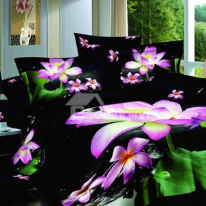 Gorgeous Graceful Lotus Pound Print 4-Piece Cotton Duvet Cover Sets