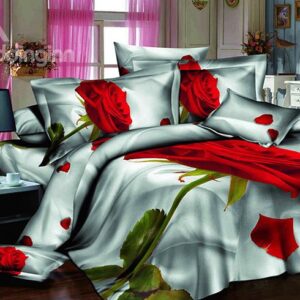 Luxury One Red Rose Print European Style 4-Piece Duvet Cover Sets
