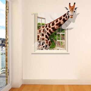 Cute Giraffe Through Window Removable 3D Wall Sticker