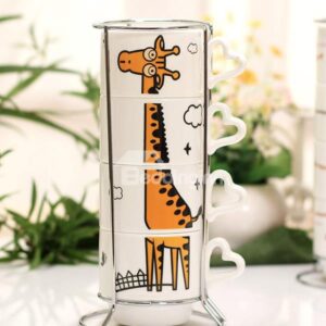 Cute Cartoon Giraffe Pattern Ceramics 4-Piece Mug Sets