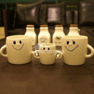Happy 3-Member Family Smiling Faces Gifts Choice Ceramic 3-Piece Coffee Mug Sets