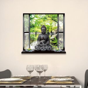 Religious Buddha on Window Sill Removable 3D Wall Sticker