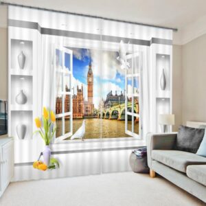 3D Window Scenery Polyester Two-piece Curtain