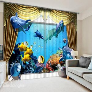 Lifelike 3D Under Sea World Polyester Curtain