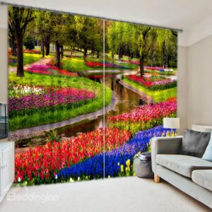 Colorful Flowers Print 3D Blackout Curtain