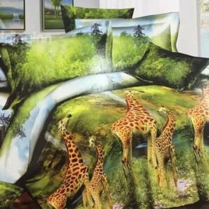 Giraffes in Forest Reactive Printing 4-Piece Polyester Duvet Cover Sets
