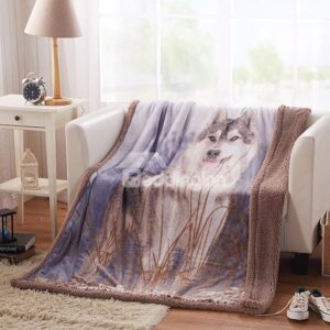 Wolf in Grass Print High Quality Flannel Blanket