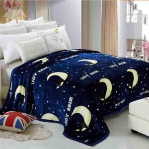 Crescent Moon English Words Print Blue Polyester Blanket
