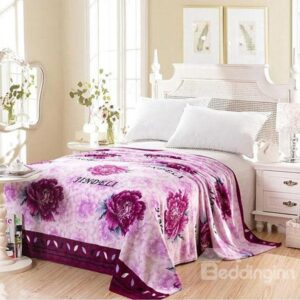 Noble Graceful Purple Peony Print Flannel Blanket