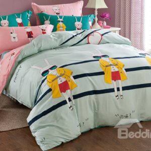 Trendy Rabbit in Sunglasses and Coat Cotton Kids Duvet Cover Set
