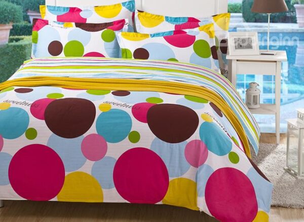 Lovely Colorful Polka Dots Kids 4-Piece Duvet Cover Set