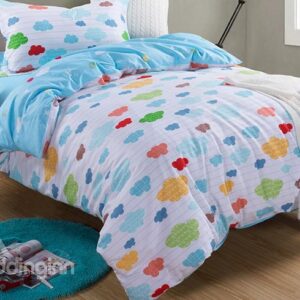 Colorful Clouds Pattern Kids Cotton Duvet Cover Set
