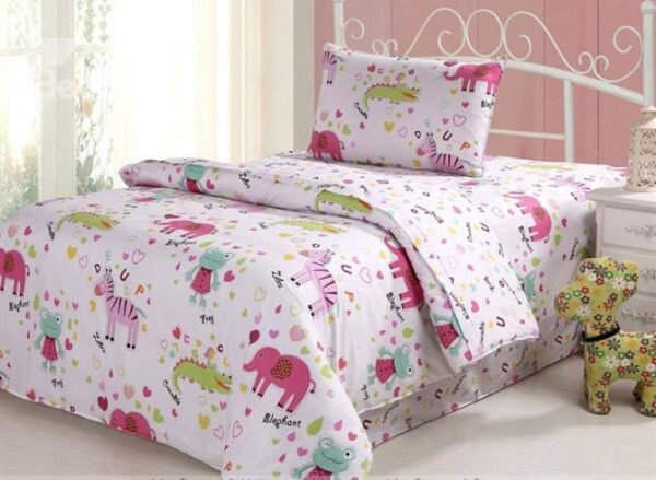 Lovely Animals Pattern Kids Organic Cotton Duvet Cover Set