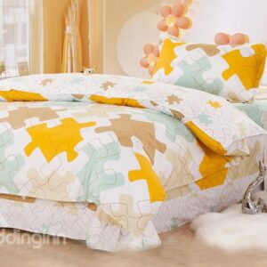 Trendy Puzzle Pattern Kids Cotton Duvet Cover Set