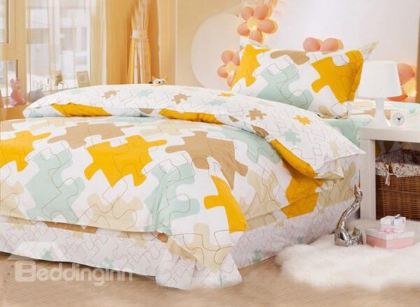 Trendy Puzzle Pattern Kids Cotton Duvet Cover Set