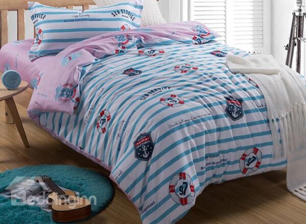 Stripes Pattern Ocean Theme Kids3-Piece Duvet Cover Set