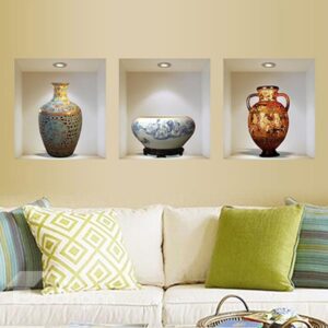 Exquisite Fine China Vase 3-Panel Removable 3D Wall Sticker