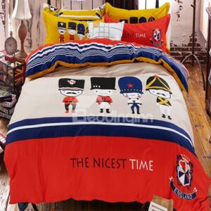 British Theme Lovely Persons Print Kids 4-Piece Duvet Cover Set