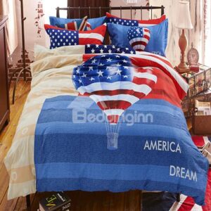Fire Balloon Print America Dream Kids 4-Piece Duvet Cover Set
