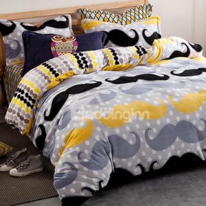 Cute Colorful Mustache Pattern Flannel Kids Duvet Cover Set