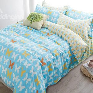 Fresh Light Blue Little Butterfly Pattern Kids Duvet Cover Set