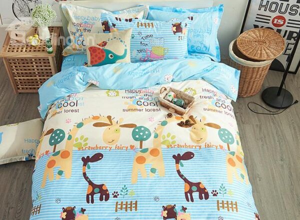 100% Cotton Giraffe Pattern Kids Duvet Cover Set