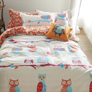 100% Cotton Lovely Owl Pattern Kids Duvet Cover Set