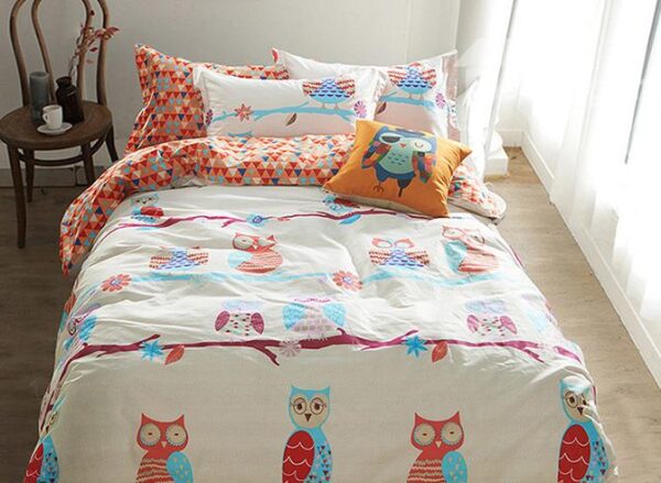 100% Cotton Lovely Owl Pattern Kids Duvet Cover Set