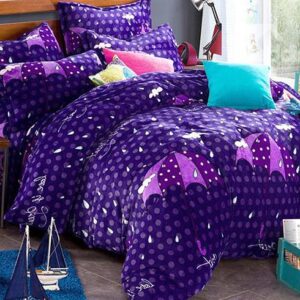 Purple Umbrella and Polka Dot Pattern Kids Duvet Cover Set