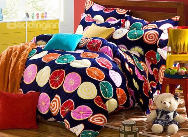 Warm Flannel Lively Fruits Party Kids Duvet Cover Set