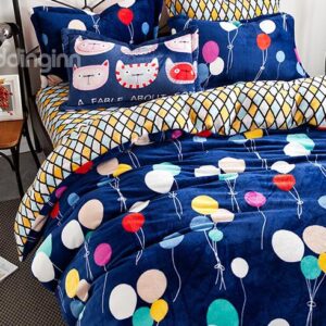 Cute Balloon and Plaid Pattern Kids Duvet Cover Set