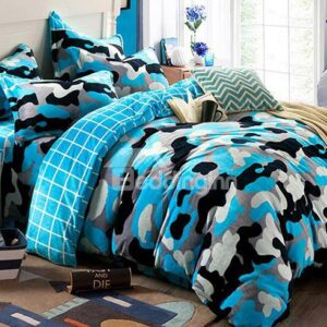Blue Camouflage Pattern Warm Flannel Kids Duvet Cover Set