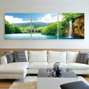 Natural Beauty Lake and Waterfall in Mountain 3-Panel Wall Art Prints