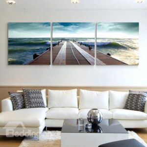 Classic Wooden Dock to the Sea 3-Panel Wall Art Prints