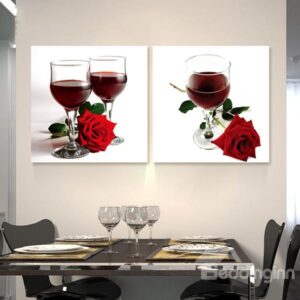 Simple Glass of Wine and Roses Dinning Room 2-Panel Wall Art Prints