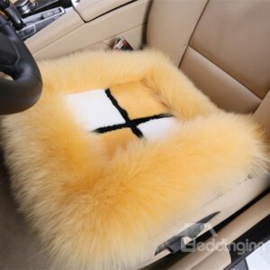 New Arrival Fluffy Cross Color Block Wool Seat Mat Set
