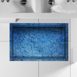 Creative Blue Broken Tile Lane Water-Proof Slipping-Preventing 3D Floor Sticker