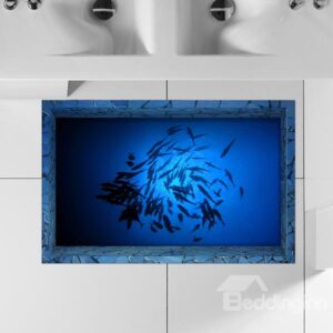 Shoal of Fish in Deep Blue Sea Slipping-Preventing Water-Proof Bathroom 3D Floor Sticker