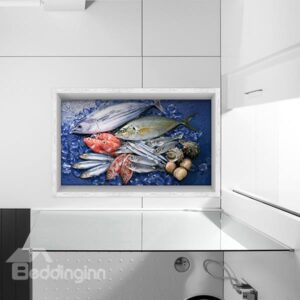 Seafish Pattern Slipping-Preventing Water-Proof Kitchen Bathroom 3D Floor Sticker