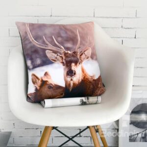 European Style Elk Print Polyester Throw Pillow