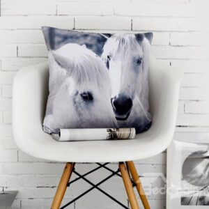 European Style Two White Horses Print Polyester Throw Pillow
