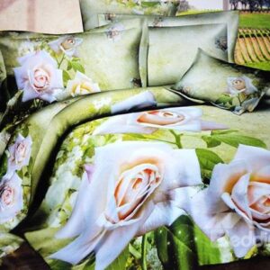Pastoral White Flowers Green Background 4-Piece Cotton Duvet Cover Sets
