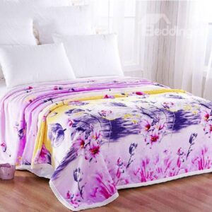 Graceful Purple Flowers Design Soft Polyester Blanket